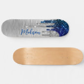 Cute modern Blue Glitter Driemonogram Skateboard (Horizontaal)
