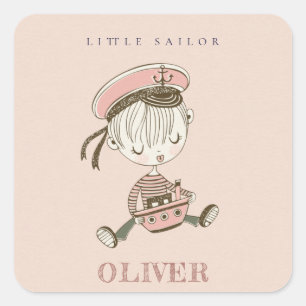 Cute Modern Blush Pink Girl Little Sailor Nautical Vierkante Sticker