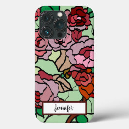 Cute Modern Bright Red Flowers Mint iPhone 13 Pro Hoesje