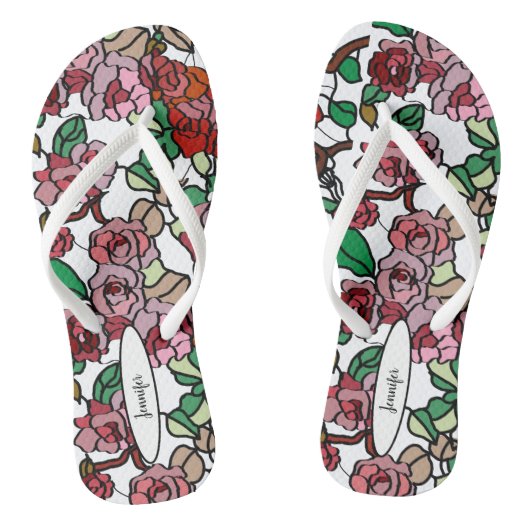 Cute Modern Bright Red Flowers Teenslippers (Voetbed)