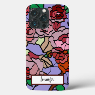 Cute Modern Bright Red Flowers Violet iPhone 13 Pro Hoesje