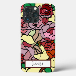 Cute Modern Bright Red Flowers Yellow iPhone 13 Pro Hoesje