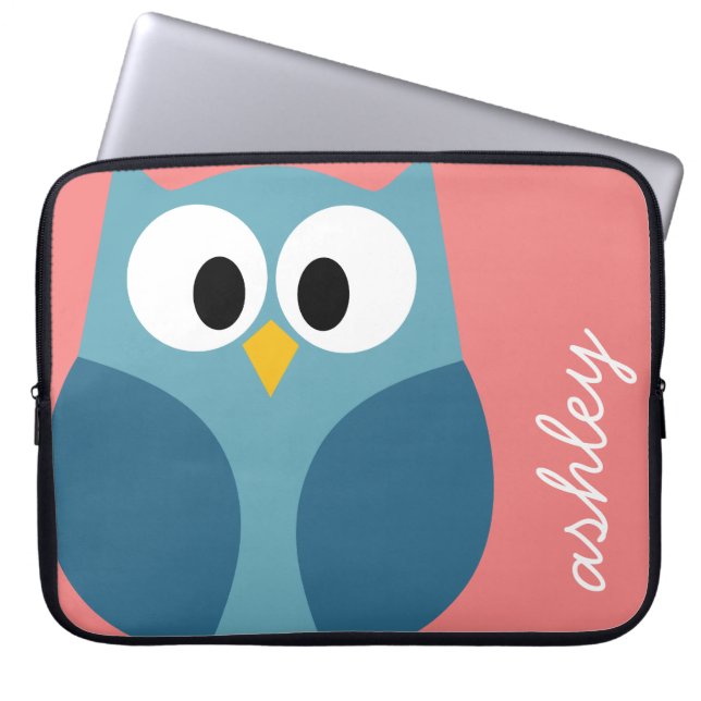 Cute Modern Cartoon Owl met enorme ogen Laptop Sleeve (Voorkant)