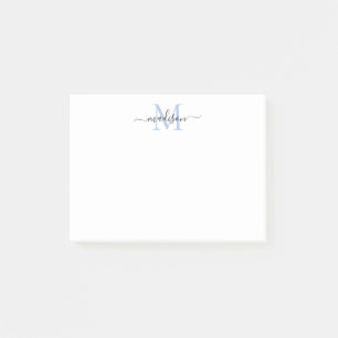Cute Modern Chic Girly Script Monogram Dusty Blue Post-it® Notes