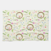 Cute Modern Easter Bunny Chick Floral Pattern Theedoek (Horizontaal)
