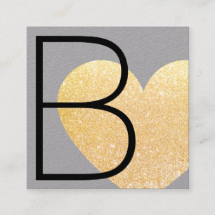 Cute Modern Faux Gold Glitter Heart Gray Vierkante Visitekaartje