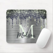 Cute modern Faux Silver Glitter Driemonogram Muismat (Met muis)