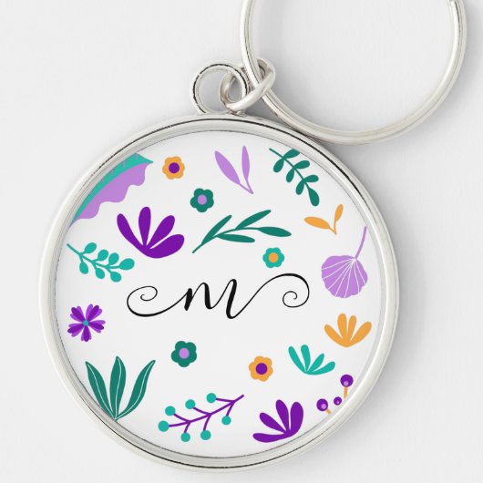 Cute Modern Flowers en Leaves Sleutelhanger (Voorkant)