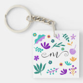 Cute Modern Flowers en Leaves Sleutelhanger (Voorkant)