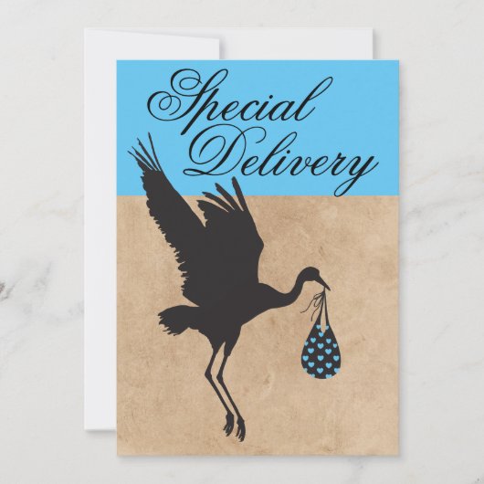 Cute Modern Funny Stork Baby Boy Shower Invitation (Devant)