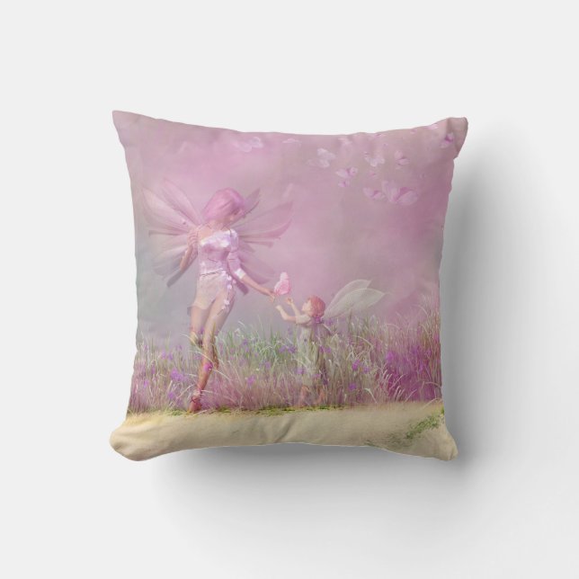 Cute Modern Girly Pink Butterfly Fairies Kussen (Voorkant)