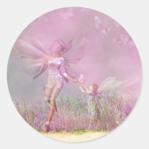 Cute Modern Girly Pink Butterfly Fairies Ronde Sticker