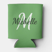 Cute Modern Green Monogram Name + Initiaal Sjabloo Blikjeskoeler (Voorkant)