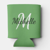 Cute Modern Green Monogram Name + Initiaal Sjabloo Blikjeskoeler (Achterkant)