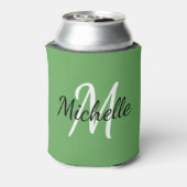 Cute Modern Green Monogram Name + Initiaal Sjabloo Blikjeskoeler (Blikje Achterkant)