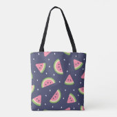 Cute Modern Green Pink Watermeloen Fruit Pattern Draagtas (Achterkant)