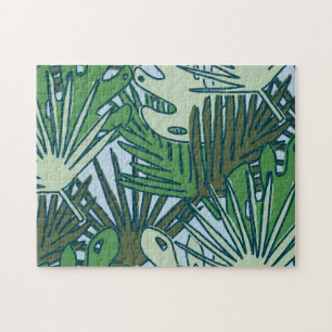 Cute Modern Green Tropical Leaves Pattern Legpuzzel