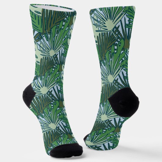 Cute Modern Green Tropical Leaves Pattern Sokken (Gebogen)