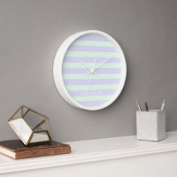 Cute Modern Lavender & Mint Green Striped Clock