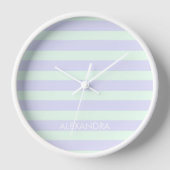 Cute Modern Lavender & Mint Green Striped Clock (Voorkant)