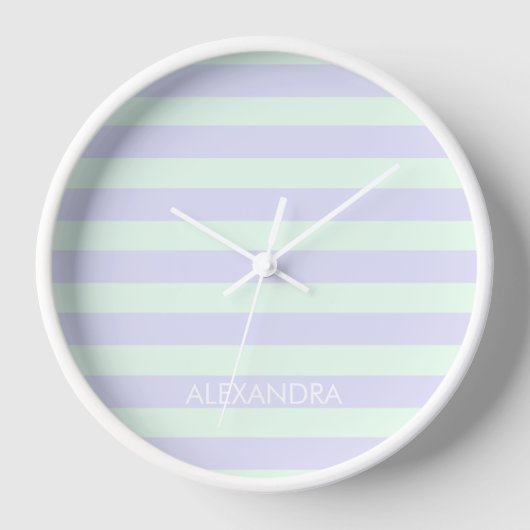 Cute Modern Lavender & Mint Green Striped Clock (Voorkant)