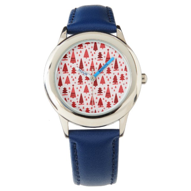 Cute Modern Minimal Kerstbomen Red Horloge (Voorkant)