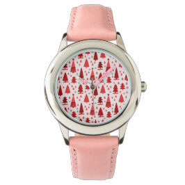 Cute Modern Minimal Kerstbomen Red Horloge