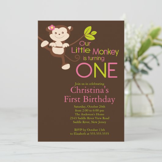 Cute Modern Monkey 1er anniversaire Invitations (Debout devant)