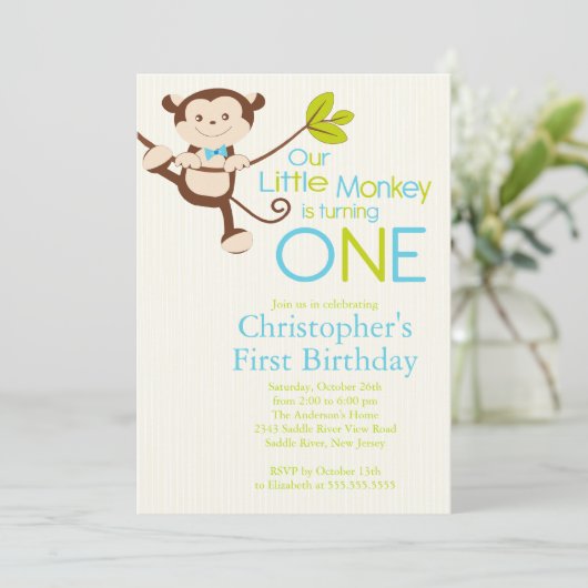 Cute Modern Monkey 1er anniversaire Invitations (Debout devant)