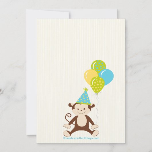 Cute Modern Monkey 1er anniversaire Invitations (Dos)