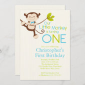 Cute Modern Monkey 1er anniversaire Invitations (Devant / Derrière)