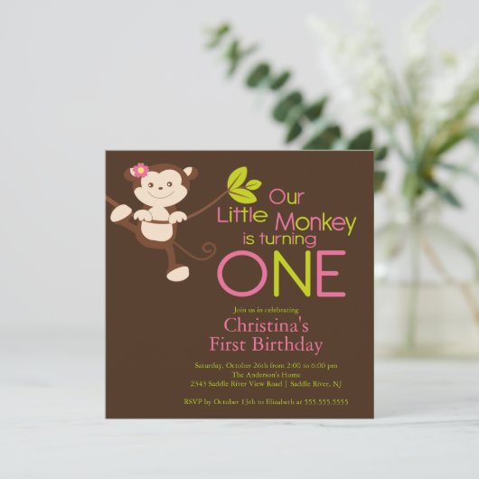 Cute Modern Monkey 1er anniversaire Invitations (Debout devant)