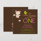 Cute Modern Monkey 1st Birthday Party Invitations Kaart (Voorkant / Achterkant)