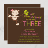 Cute Modern Monkey 3e anniversaire Invitations (Devant / Derrière)