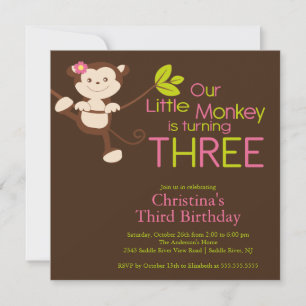 Cute Modern Monkey 3e anniversaire Invitations