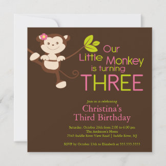 Cute Modern Monkey 3e anniversaire Invitations