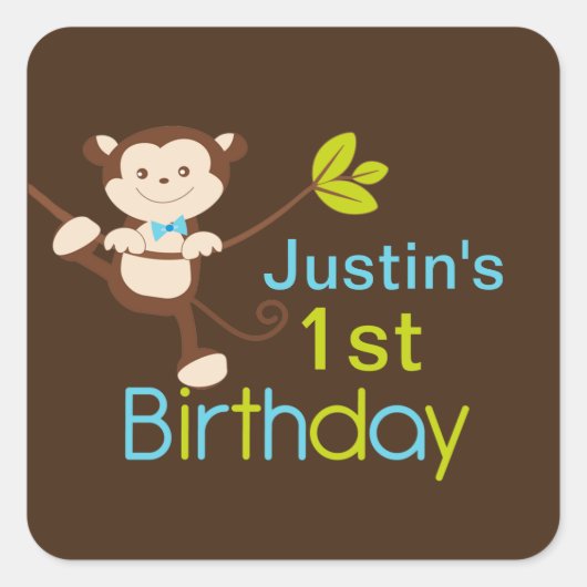 Cute Modern Monkey Birthday Party Stickers (Voorkant)