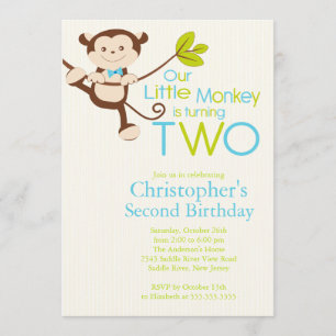 Cute Modern Monkey Invitations à la fête du 2e ann