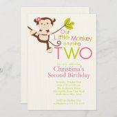 Cute Modern Monkey Invitations à la fête du 2e ann (Devant / Derrière)