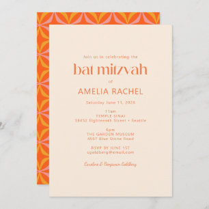 Cute Modern Oranje Retro Typography Bat Mitzvah Kaart