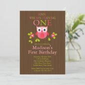 Cute Modern Owl 1st Birthday Party Invitations Kaart (Staand voorkant)
