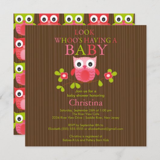 Cute Modern Owl Baby Shower Invitations (Devant / Derrière)