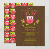 Cute Modern Owl Baby Shower Invitations Kaart (Voorkant / Achterkant)
