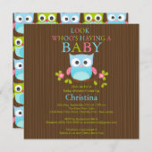 Cute Modern Owl Baby Shower Invitations Kaart (Voorkant / Achterkant)