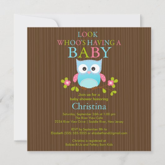 Cute Modern Owl Baby Shower Invitations Kaart (Voorkant)