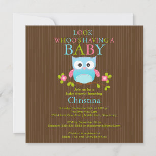 Cute Modern Owl Baby Shower Invitations Kaart