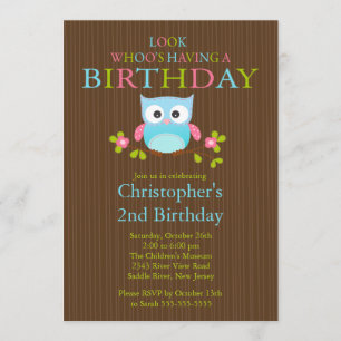 Cute Modern Owl Birthday Party Invitations Kaart