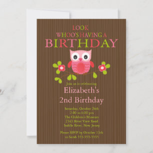 Cute Modern Owl Birthday Party Invitations Kaart