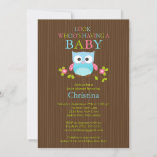 Cute Modern Owl Boys Baby Shower Invitations Kaart