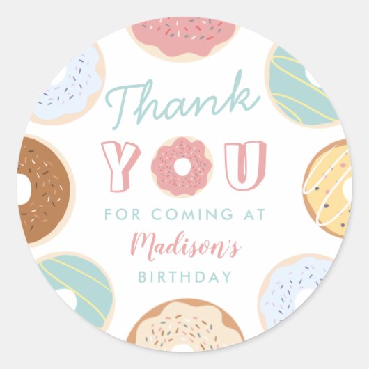 Cute Modern Pastel Donut Birthday Ronde Sticker (Voorkant)